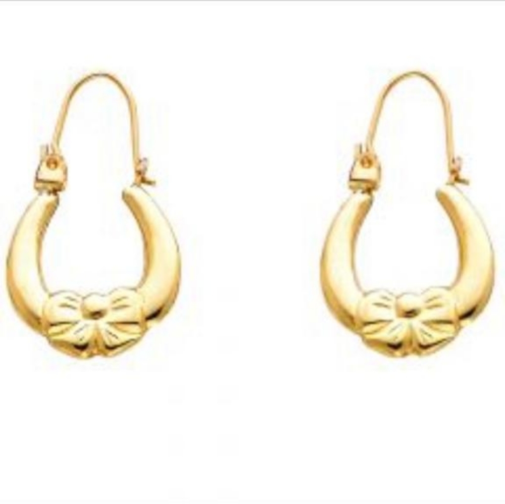 14KT Italian Gold  Fancy Hollow Hoop Earrings